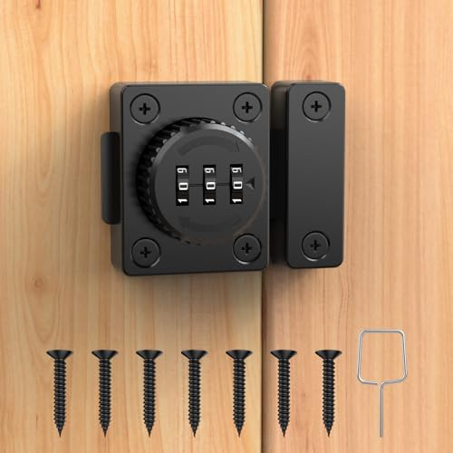 I-EASYDWW Combination Cabinet Latch, Keyless Drawer Lock, Easy to Install, Suitable for Kitchen Cabinet, Office Drawer, Wooden Furniture, One-Way Door, Etc (Black, 1 Pack)
