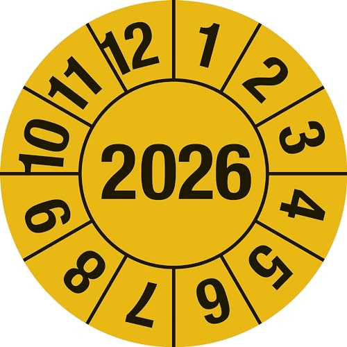 kaiserkraft | Prüfplakette | Jahreszahl 4-stellig, Dokumentenfolie, Ø 15 mm, 2026, gelb