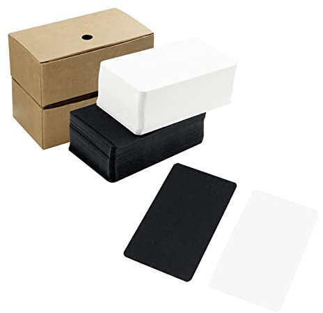 Curqia Visitenkarten, blanko, doppelseitig, klein, weißer Karton, mit Kraftbox, 200 Stück (weiß + schwarz)