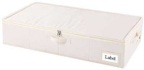 Yawinhe 1 Pack Under Bed Storage Containers, with 4 Handles, Sturdy Zipper und Label Holders, Foldable Blanket Bags, for Comforter, Clothing, 60x30x15cm, Beige, SNH002BES-1