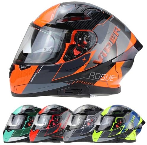 ViPER RSV95 Full Face Motorbike Helmets - Motorcycle Helmet for Adults with Drop Down Sun Visor - ECE ACU Certified Bike Riding Protector Helmet