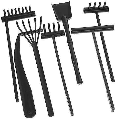 Toddmomy Zen Garden Rake Kit Sand Rake Mini Zen Garden Tools Set 7 Pieces Black Plastic Desktop Meditation Sand Table Accessories