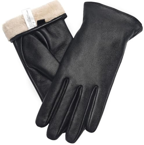 Ymmchy Touchscreen Handschuhe für Damen Warme Lederhandschuhe Gefüttert Winter SMS-Handschuhe Schwarz XL