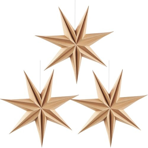 EASY JOY Papiersterne Weihnachtsstern 30cm 3 Stück Party Dekoration 3D Stern Holz Weihnachtsdeko Fensterdeko Faltsterne zum Aufhängen