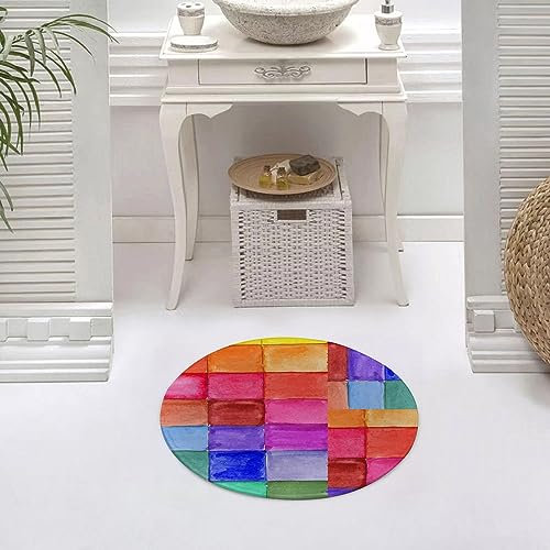 Runder Waschbare rutschfeste Badezimmer Teppich Bunte geometrische Regenbogen-abstrakte Kunst-Me Rund Klein Badematte 60 cm,Teppiche für Eingangsbereich Innen Dusche Zimmer Kinderzimmer Schlafzimmer