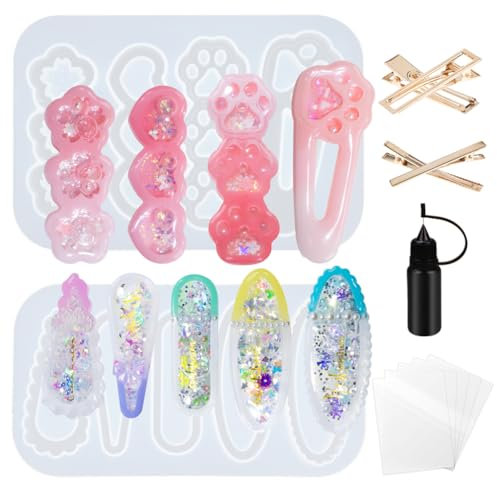 musykrafties Quicksand Hair Clips Resin Shaker Moulds Set Barrette Pack of 12 Epoxy Silicone Trays Seal 5 Seal Films