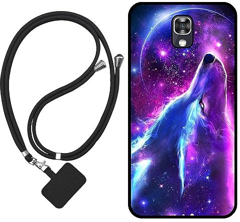 Sunrive Hülle Kompatibel mit LG X Screen Case,matt Handyhülle Schutzhülle Etui Karikatur Muster TPU Backcover (Wolf,Mond,Sterne) +1x Universale Handykette MEHRWEG