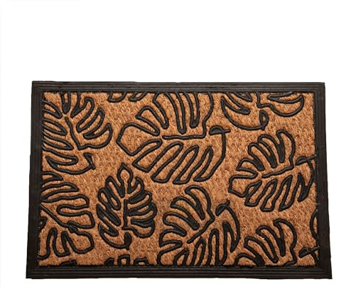 PARADISE STAR Coir Door Mat Welcome Modern Designs Mats Natural Coir Non-Slip Indoor Outdoor 40cm x 60cm (Palm leaves)