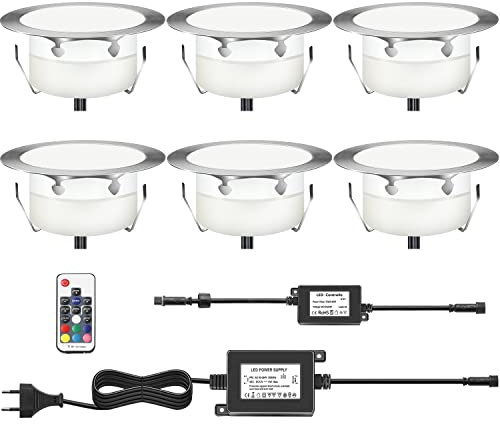 DarisingSun 6 Kit Spots LED Encastrables Spots LED Encastré 60MM pour Terrasse,1W Etanche IP67, Spot LED Lampe Extérieur, Pour Jardin,Escalier,Piscine RGB