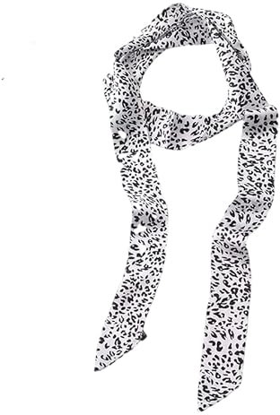 Damen Satin Gürtel 5cm x 195cm Band Imitated Silk Lange Schal Kleid Bund Hut Zubehör (White/Black Leopard)
