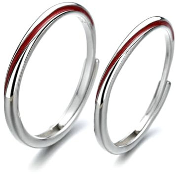 Filo Rosso del Destino Anello Coppia, Anelli Argento Sterling 925 con Linea Rossa Anelli Fidanzamento Donna Anelli di Matrimonio Regolabili