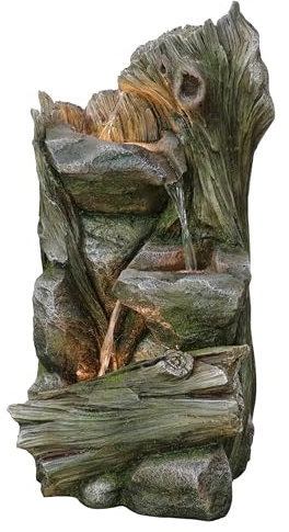 Dehner Gartenbrunnen Grano, Solarbrunnen frostbeständig, Brunnen für Außen, mit LED Beleuchtung, ca. 79.4 x 40.7 x 37.2 cm, Polyresin, grau
