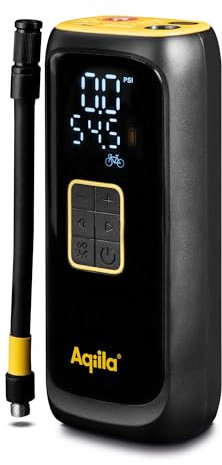 Compressore Portatile per Auto, Bici e Palloni – Aqiila C4 Pompa d’Aria con Batteria Integrata, 150 PSI, Spegnimento Automatico, Torcia LED, USB-C e Adattatori per Pneumatici