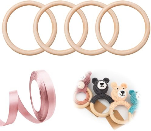 5 Stücke Holzringe Zum Basteln Ringe Holzringe Makramee Traumfänger Ringe Holz Zum Baby Natürliche Holz Baby-Kauspielzeug für Diy Schmuck,Basteln