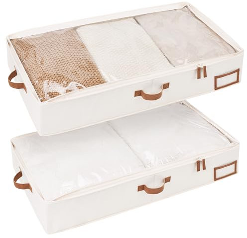 StorageWorks Aufbewahrungsbox unter dem Bett, große Unterbett Aufbewahrung mit Deckel, robuste Stoff-Unterbett Aufbewahrungsbox Kunststoff, Bettkasten Box für Schlafzimmer, elfenbeinweiß, 2 Stück