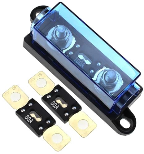 RKURCK Porte-fusible 1 voie MEGA/AMG 80 A, fusible à boulon M8 5/16 (2 fusibles 80 A + porte-fusible 1 voie 100 A)
