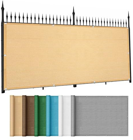 Balkonsichtschutz mit Ösen 100 x 340 cm Wind- Und Uv-Schutz Balkonbespannung Meterware mit Ösen, Kabelbinder für Gartenanlagen, Camping, Sandgelb