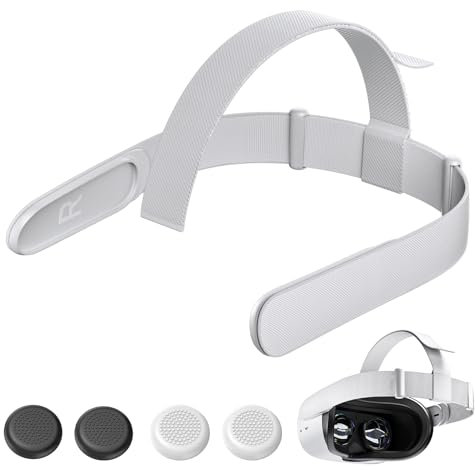 Generic VR Head Strap Compatible with Oculus Quest 2 - Modern White Fabric Style with Hook and Loop Fastener