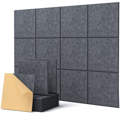 Lot de 12 Panneaux Acoustique Autocollants Carrées, Anti bruit Panneaux Acoustiques Haute Densité Isolant Phonique Pour Mur, Plafond et Porte - Panneau Acoustique - Plaque Acoustique (30×30×0,9cm)