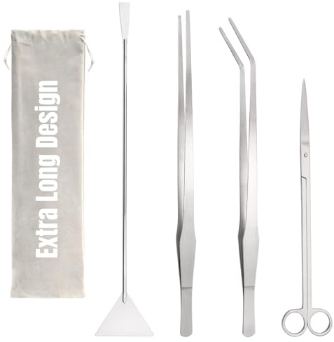 Hiceeden 4 Pcs 38cm Extra Long Aquarium Aquascape Tools, Stainless Steel Aquascaping Tools Kit Include Aquarium Tweezer, Scissor, Spatula, Aquatic Plants Tool Set with Storage Pouch for Fish Tank