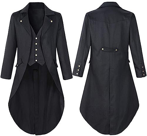 2024 Herren Mantel Mode Trenchcoat Gothic Mantel Lang Vintage Halloween Jacke, Mittelalter Steampunk Kleidung, Halloween Kostüm, Sale Clearance Long Sleeved Revers Slim Mantel, Stilvoll Smokingjacke