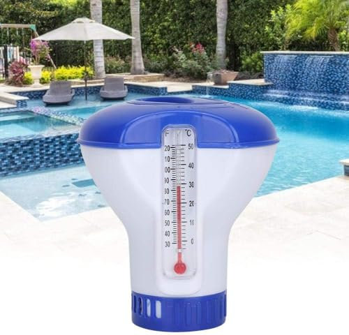 EHOTER Grand Flotteur De Dosage De 5 Pouces, Doseur De Chlore Flottant avec Thermomètre, Distributeur De Comprimés De Chlore pour Piscine, Spa, Jacuzzi Intérieures Et Extérieures (1 pièces)