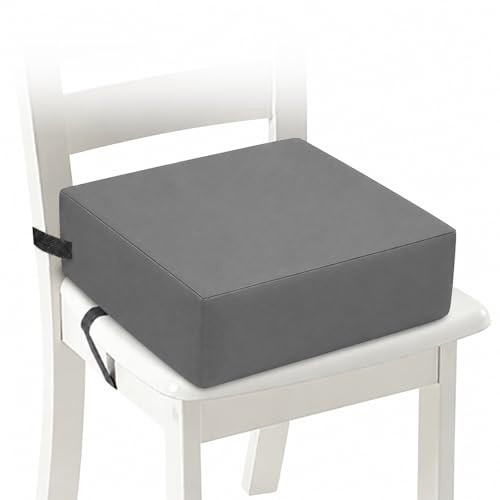Sitzerhöhung Stuhl Kind, 10cm Wasserdichtes Oxford-Tuch Kind Esszimmer Boostersitze mit Sicherheitsschnalle, Waschbar Zerlegbar Quadrat Sitzkissen für Zuhause Unterwegs (Grau)