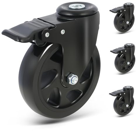 RRIUTO Möbelrolle mit Bremse, 125mm Lenkrollen mit M12 Rückenloch, Transportrollen Doppellager mit 360-Grad-Rotation, 4er Set Schwerlastrollen Rollen für Möbel Tragkraft 650KG
