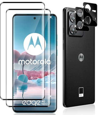 Datree 2 Pièces 3D Verre Trempé pour Motorola Edge 40 Neo, 2 Pièces Caméra Arrière Protecteur(Noire),9H Dureté/Anti-Rayures/Sans Bulles/Ultra Résistant,Protection écran