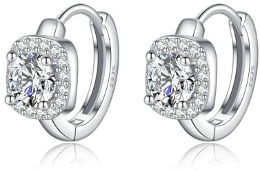SLUYNZ 925 Sterling Silber Halo simulierte Diamant Creolen Ohrringe für Damen Sparkly CZ Creolen Ohrringe Square Cubic Zirkonia Huggie (A-Silber)