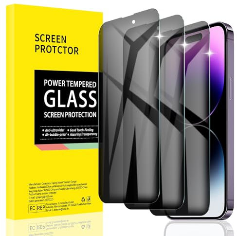 AKLPP [3 Pack] Privacy Screen Protector for iPhone 14 Pro Max, Anti-Spy Tempered Glass Film Accessories, Private Protection, Anti-Scratch, Case-Friendly, Bubble Free, 9H Hardness, Impact-Resistant