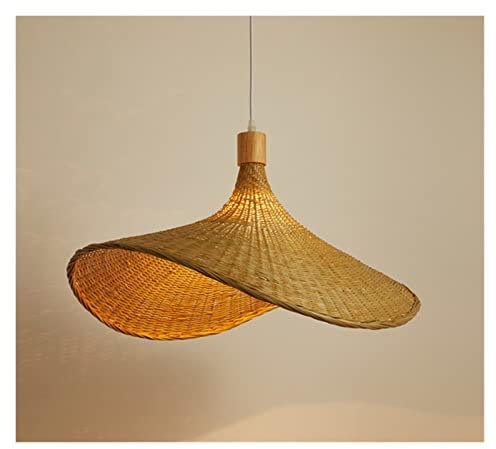Lámpara de techo, Lámpara de bambú tejida a mano moderna de candelabros, usado en restaurante, hotel, familia, sala de estar, ático, retro, sombrero de paja personalizado, lámpara decorativa(80cm)