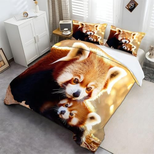 Bettwäsche Set Tiere Süßer Roter Panda Bunt 135 cm x 200 cm, Weiche Angenehme Bettbezug Mit Reißverschluss Und 2 Kissenbezug, Bedrucktes Bettwäsche Sets Für Kinder Erwachsene Raumdekoration