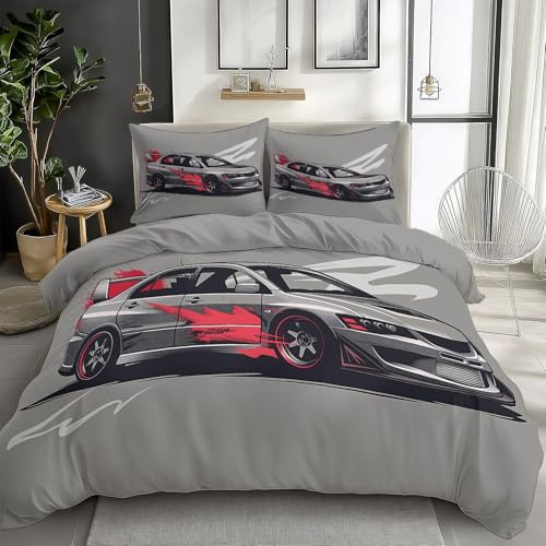 CozyRest Bettwäsche Set Luxus-Auto in Grau Bettbezug Doppelseitig Bettwäsche 155 x 220 cm Bettbezug für Erwachsene und Kinder 2 Kissenbezüge 80x80cm