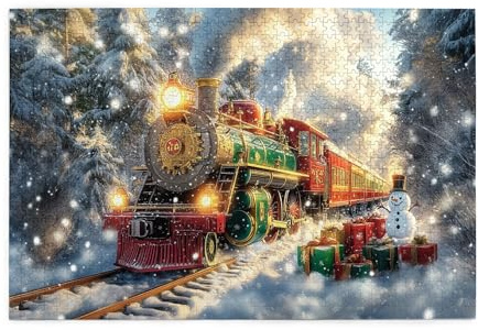 Vextrovia Weihnachten Illustration - Geschenk Zug Puzzle für Erwachsene 1000 Teile, Der Weihnachtszug bewegt sich Holzpuzzle, Erwachsene Puzzles, Puzzle für Puzzle-Liebhaber
