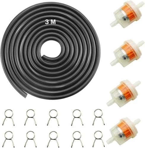 Benzinfilter, Benzinfilter Rasenmäher, Benzinfilter Rasentraktor, Benzinfilter mit 3M Kraftstofffilterschlauch 10 Schlauchschellen, Benzinfilter für motorrad, Rasenmäher, Rasentraktor, Moped (1)