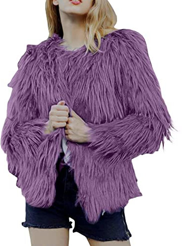 ECDAHICC Damen Plus Size Faux Fur Coat Fall Offene Front Cardigan Kunstpelzmantel Shaggy Langarm Jacke Warmer Mantel PE-4XL