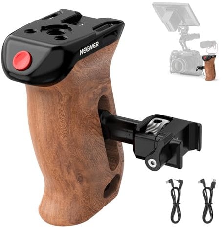 NEEWER Side Handle in Legno con Trigger Remoto per Avvio/Arresto, Morsetto NATO, Filettature 1/4 3/8, Regolazione Verticale, Compatibile con SmallRig Camera Cage Sony Fuji Panasonic, Max 10kg, CA123