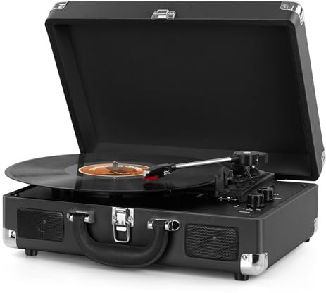 Tocadiscos de Vinilo, Mersoco Tocadiscos Bluetooth Retro con Altavoces Integrados y 3 velocidades, Gramófono Vintage portátil con Salida RCA/AUX-IN,Negro