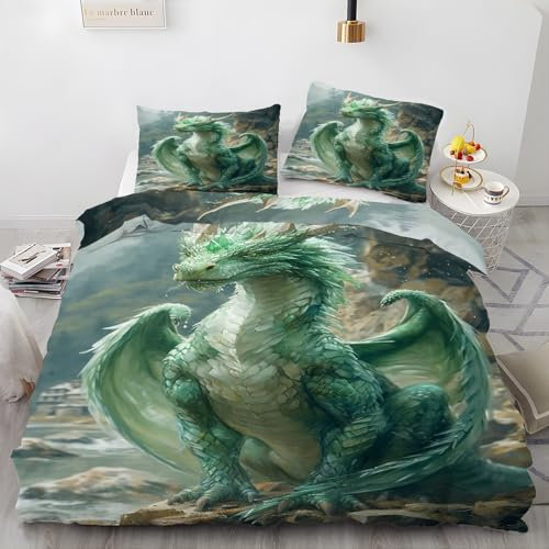 YZQGLHP Drachen Bettwäsche 135x200 Mode Bettwäsche-Sets mit Reißverschluss Weich Flauschig Gebürstet 110g Microfaser Deckenbezug und 2 Kissenbezug 80x80cm