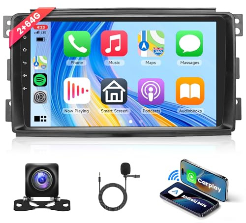 5G WiFi Android Autoradio für Mercedes Benz Smart Fortwo 2005-2010 Wireless Carplay 9 Zoll Touchscreen Autoradio mit Android Auto Navi GPS Mirror Link Bluetooth FM/RDS USB+ Rückfahrkamera（2G+64G）