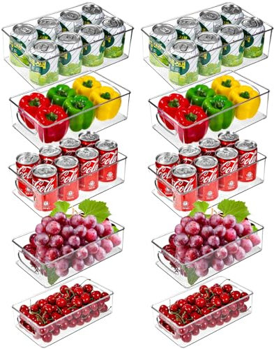PERMUST 10PCS Hochwertige Kühlschrank Organizer, Stapelbare Küchen Organizer, Aufbewahrungsbox Organizer Durchsichtig Behälter für Speisekammer, Gefrierschrank, und Deckenmontage