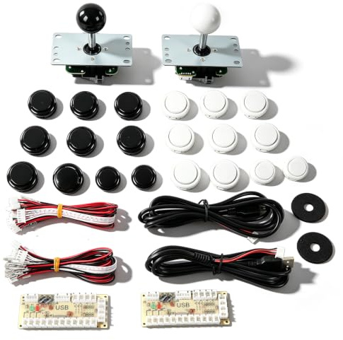 Kaweliyo 2 Jugador Kit Arcadegame Diy - Codificador de Joystick USB Plug & Play, 2 Ball Joystick Handles & 20 Botones | Stick de Lucha Personalizable para PC Retro Gaming (Bla