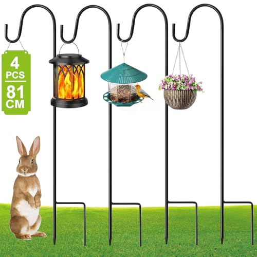 GUKULIVEL Schäferhaken Garten – 4er Set Gartenstecker Metall 81 cm höhenverstellbar, Erdspieße Metall für Laternenhalter, Blumenampel Halterung, Grablichter, Metallstangen Garten Deko Zubehör