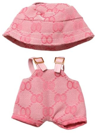 Bekleidung für 17CM Plüsch, 17 cm Große Puppenkleidung, Bekleidungs Zubehör für 17CM Puppe, Puppenkleidung, Bucket Hat und Latzhose Set, Ohne Puppe