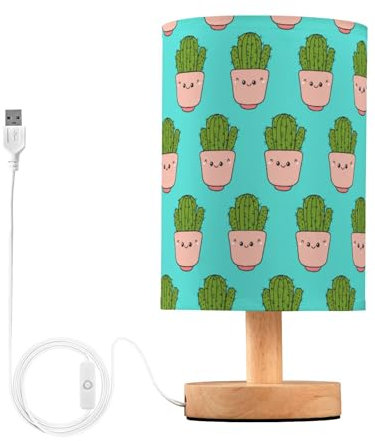 Sevdomey Lampada da comodino a forma di cactus con porta USB, nessuna lampadina necessaria, luce LED calda per camera da letto, soggiorno, ufficio, lampada da comodino per lettura, studio, decorazione