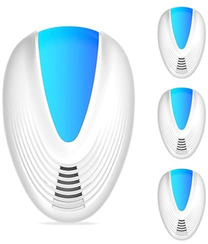 LOPHE Repelente Ultrasónico de Plagas, 4pcs Electrónico Repelente Mosquitos Insectos, Enchufe, Fácil de Usar, Ultrasonidos Cucarachas Profesional, Control de Plagas en Interiores (Azul-Redondo)