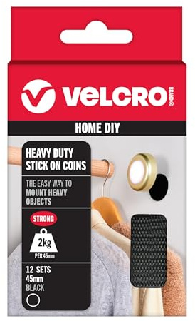 VELCRO Monete autoadesive resistenti, resistenti, con gancio e anello, perfette per decorare la stanza, l'ufficio, il garage, colore nero, 45 mm x 45 mm, confezione da 14
