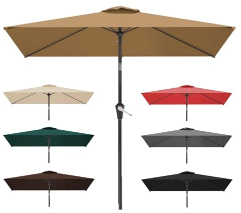 WORDFUN 2x3m Auvent De Rechange, 6 Baleines Toile De Rechange De Parasol Rectangulaire, Bâche De Remplacement pour Parasol Déporté, Dessus De Parapluie De Remplacement, Imperméable, AntiUV(Khaki)