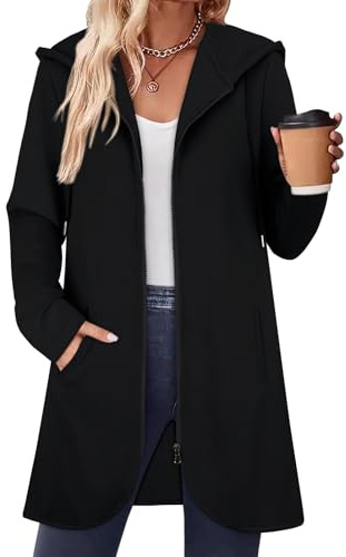 Syphiby Women Long Zip Up Hoodies Ladies Long Sleeve Cardigans Oversized Casual Tunic Sweatshirt Fall Winter Coat for Teen Girls 2025 Fall Jacket with Pocket Black